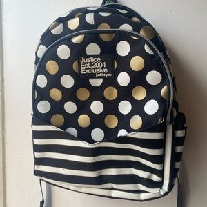 Justice Black and Gold Polka Dot Backpack